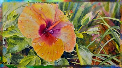 How To Paint The Orange Hibiscus Flower In Watercolor Part 1 Youtube