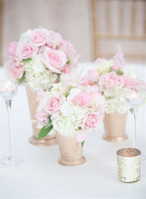 Pink Rose And White Hydrangea Centerpieces White Hydrangea