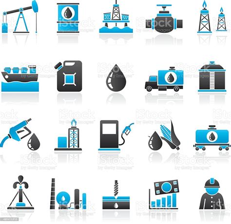 Oil Industry Gas Production Transportation And Storage Icons Stock
