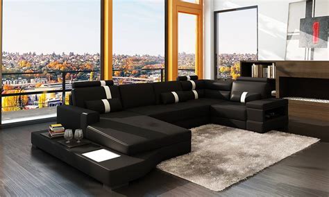 Black With White Accent Extra Large Sectional V6104 