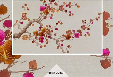 Handpainted Brushwork Huge Plum Blossom Tree Wallpaper Gold Etsy