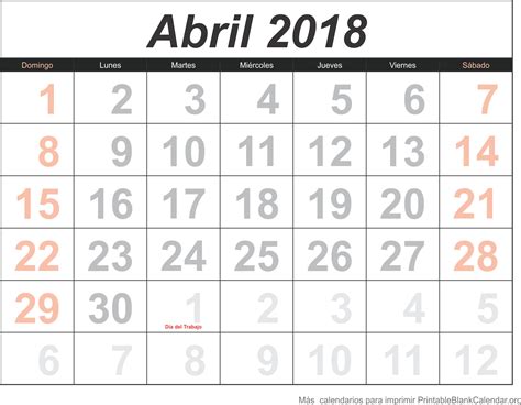 Calendario Abril 2018 Para Imprimir Icalendario Net