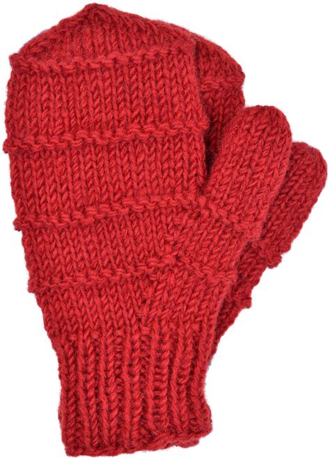 Childrens Fleece Lined Cable Mittens Red Black Yak
