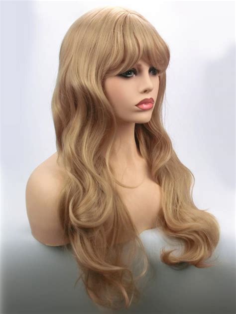 Buff Brown Long Wavy Non Lace Wefted Wig With Bang Synthetic Wigs