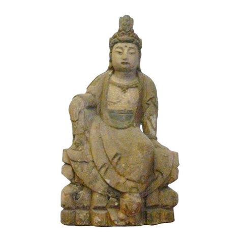 Chinese Rustic Distressed Wood Kwan Yin Statue Antique Chinese