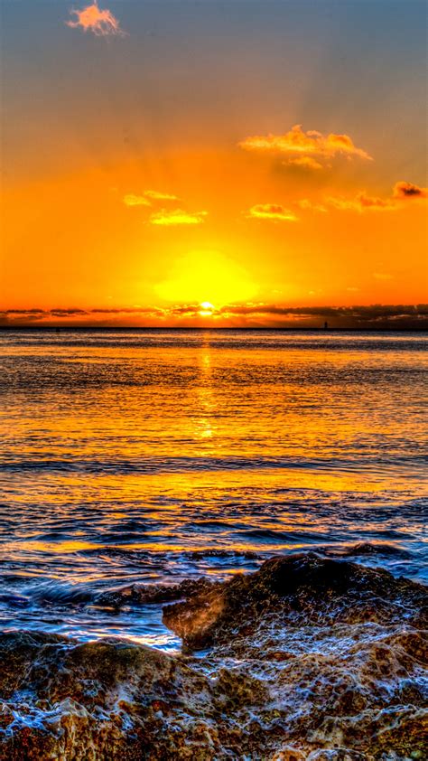 Download Wallpaper 1440x2560 Sunset Horizon Sea Surf Hawaii Ocean