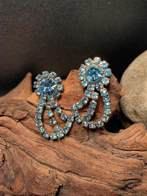 Vintage Light Blue Rhinestone Clip On Earrings Etsy