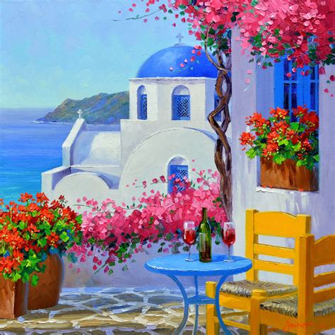 Sa0614 Romance In Santorini 14x14 Acrylic Oil Painting Canvas Art