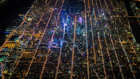 Manhattan Aerial Night Photo 3840×2160 Gogambar