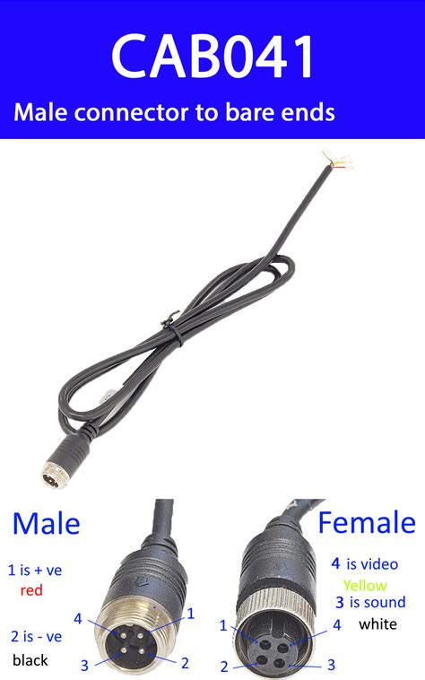 Male 4 Pin Aviation Connector To Bare Terminals Reversing Cameras Uk