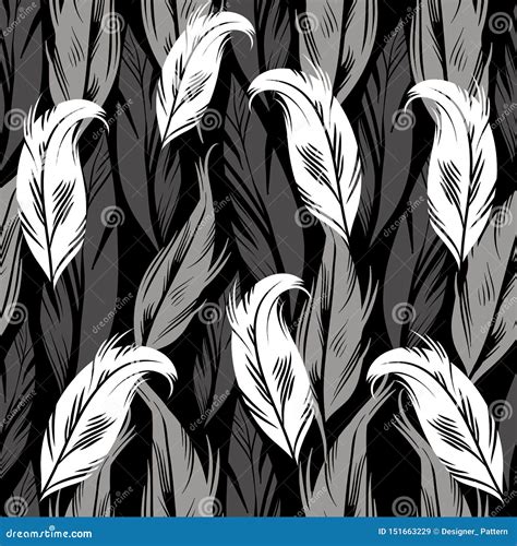 Simple Black And White Vector Feather Seamless Stock Vector