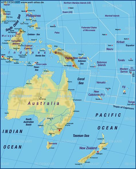 Map Of Australia Pacific Map Of The World Physical General Map