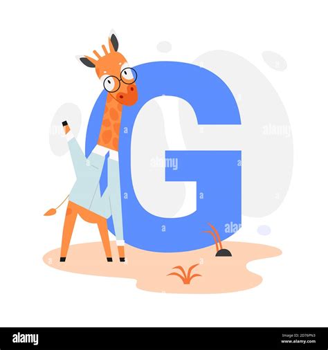 Children Abc English Animal Alphabet With G Letter And Cute Giraffe