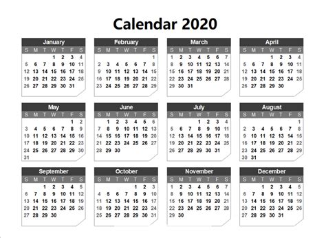 Printable 12 Month 2020 Calendar Calendar Template Printable