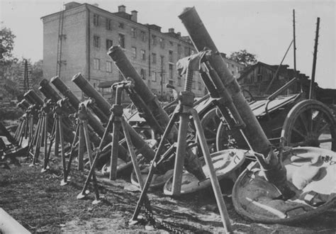 Soviet 120mm Heavy Mortars Captured By The Germans Are Massed In A