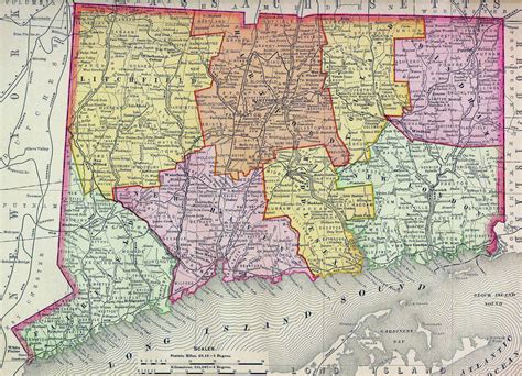 Large Old Administrative Map Of Connecticut State With Roads And Cities