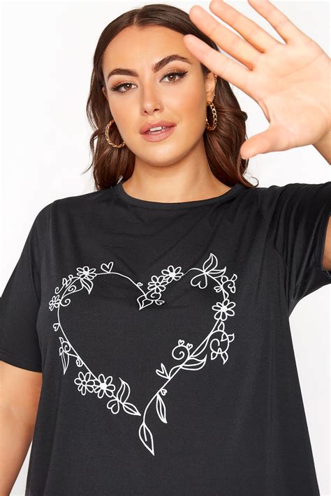 Limited Collection Black Heart Print T Shirt Yours Clothing