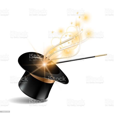 Magic Hat And Wand With Magical Gold Sparkle Trail Stock Illustration