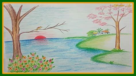 Landscape Scenery Drawing Nature Drawing Easy With Colored Pencils