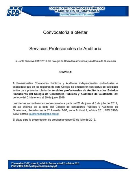 Convocatoria A Ofertar Servicios Profesionales De Auditoría Colegio