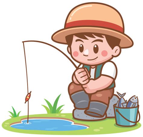 Illustration Of Cartoon Boy Fishing Premium Vector