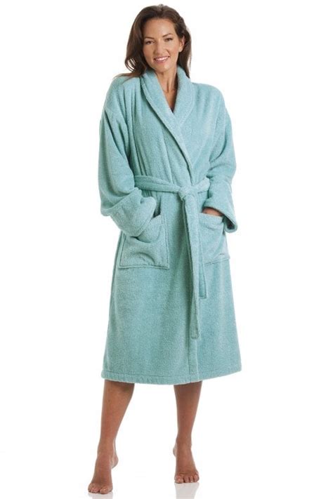 Womens Luxury Aqua Blue Cotton Towelling Bath Robe