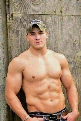 Shirtless Male Muscular Beefcake Beefy Country Boy Arms Crossed Photo