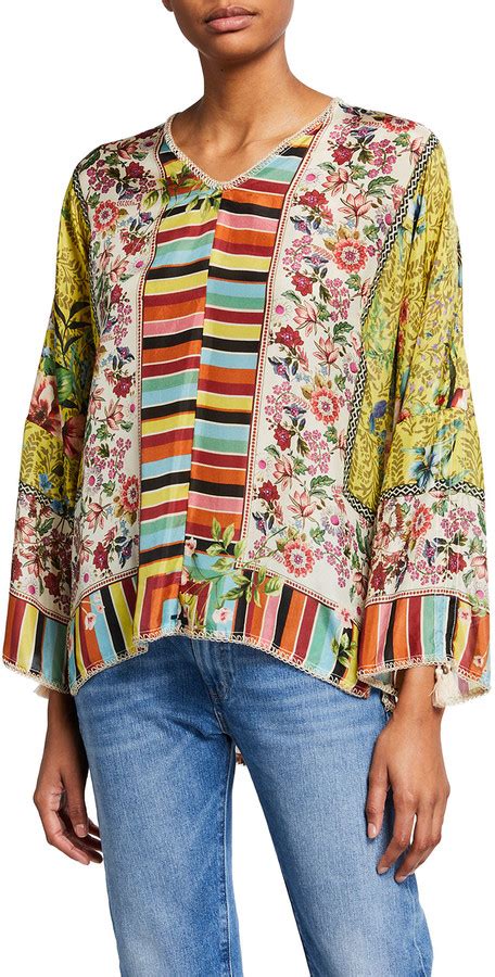 Johnny Was Talia Mixed Print Silk Blouse Shopstyle Long Sleeve Tops