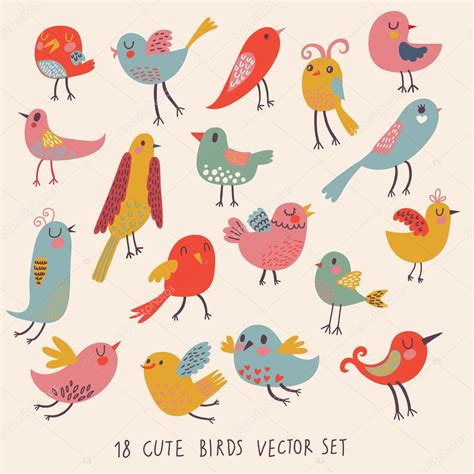 Cute Birds In Vector Cartoon Set — Stock Vector © Smilewithjul 25057175