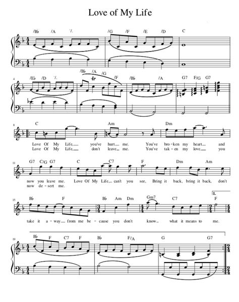 Love Of My Life Queen Free Sheet Music Partitura