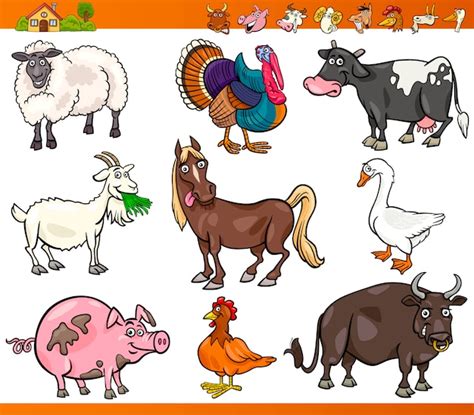Premium Vector Farm Animals Set Cartoon Illustration