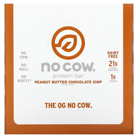 No Cow Protein Bar Peanut Butter Chocolate Chip 12 Bars 212 Oz 60