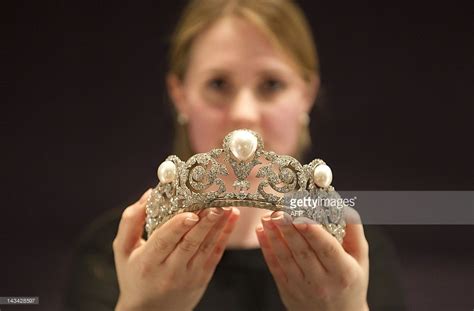 A Model Holds The Murat Tiara A Pearl And Diamond Jewel Created In
