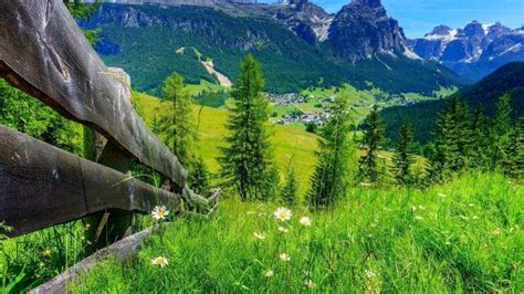 Landscape Valley Town Hill Mountain Trees Fence Hd Wallpaper