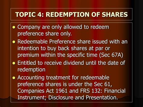 This article provides answers to ten frequently asked questions (faqs) about redeemable shares, so you know what to expect when. PPT - TOPIC 4: REDEMPTION OF SHARES PowerPoint ...
