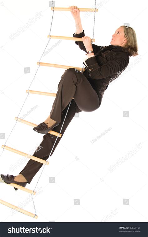 Young Woman Climbing On Ladder Of Success Stock Photo 39665101