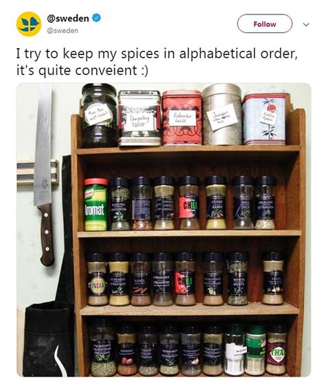 Also, these are in alphabetical order, not in the order of what's used. Would YOU put your spices in alphabetical order? People ...