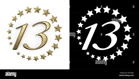 Number 13 Number Thirteen Anniversary Celebration Design With A Circle Of Golden Stars On A