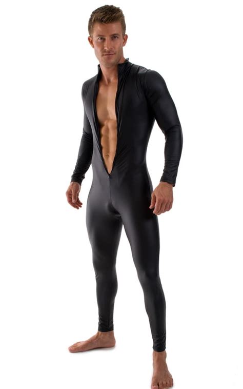 Full Bodysuit Suit For Men In Stretch Black Leather