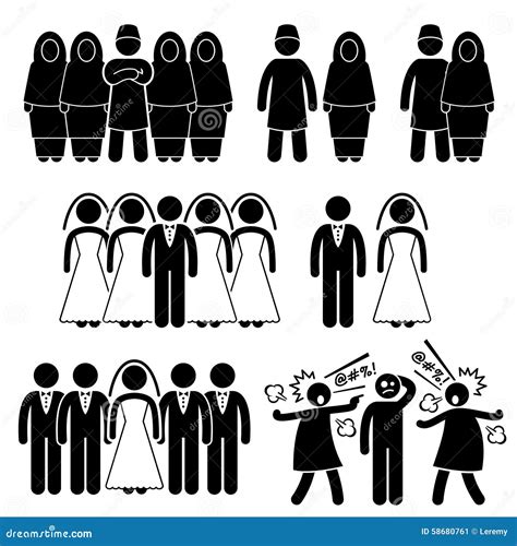 veelvoudige de vrouwenechtgenoot cliparts van het polygamiehuwelijk vector illustratie