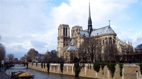 1920x1080 Bridge River Notre Dame Cathedral Clouds Paris Notre
