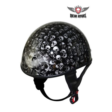Dot Approved Low Profile Motorcycle Helmet With Black Finish And Skull G