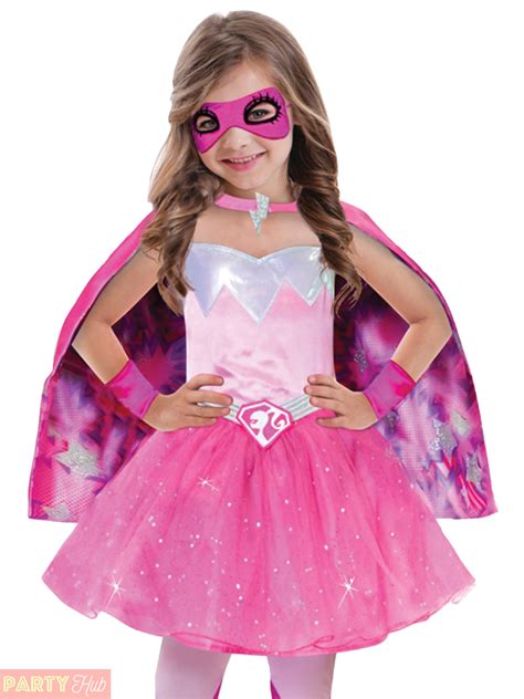Girls Barbie Princess Costume Pink Superhero Spy Halloween Fancy Dress