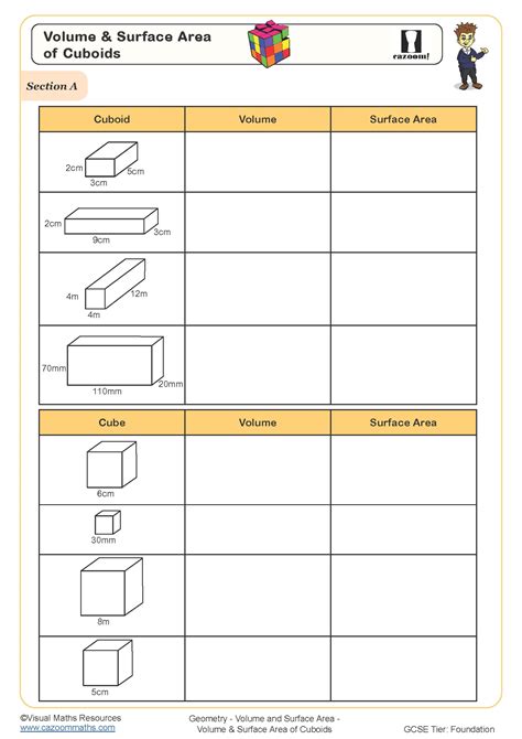Volume And Surface Area Of Cuboids Worksheet Printable Maths Worksheets