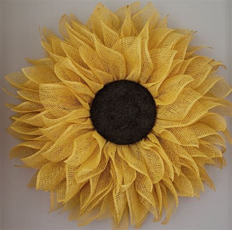 Solid Yellow Sunflower Poly Burlap Mesh Wreath Weatherproof Etsy