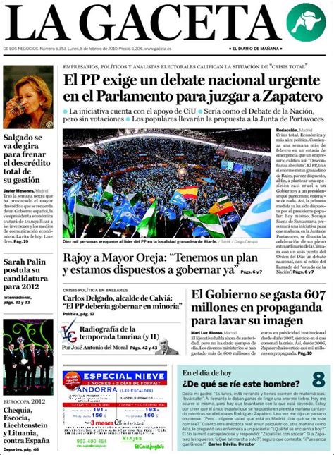 Periódico La Gaceta España Periódicos De España Edición De Lunes 8