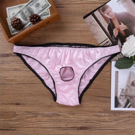 Sissy Homme Slip Ouvert En Satin Pénis Trou Sous Vêtements Crossdresser G String Ebay