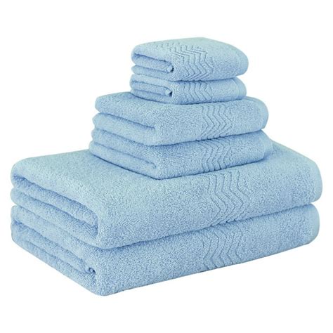 Soft Absorbent Cotton Plush Bath Hand Towel Set 6 Pieces Light Blue