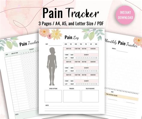 Pain Tracker Printable Pain Log Chronic Pain Tracker Etsy
