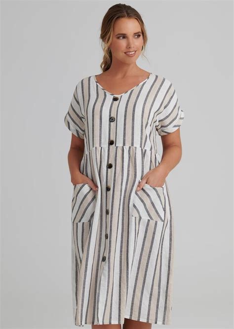 Shop Plus Size Stripe Linen Dress In Stripes Taking Shape Au